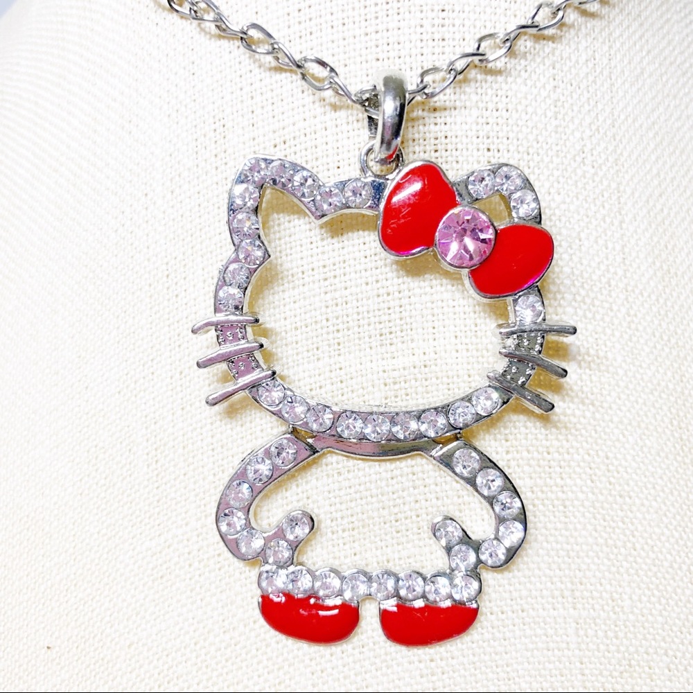 Hello Kitty Harajuku Silver Red Enamel Neck 30”